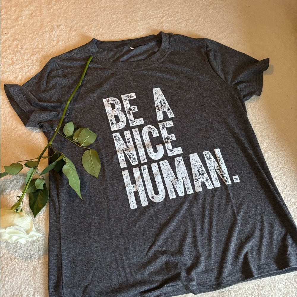 Gray Graphic T-Shirt with White Text NWOT